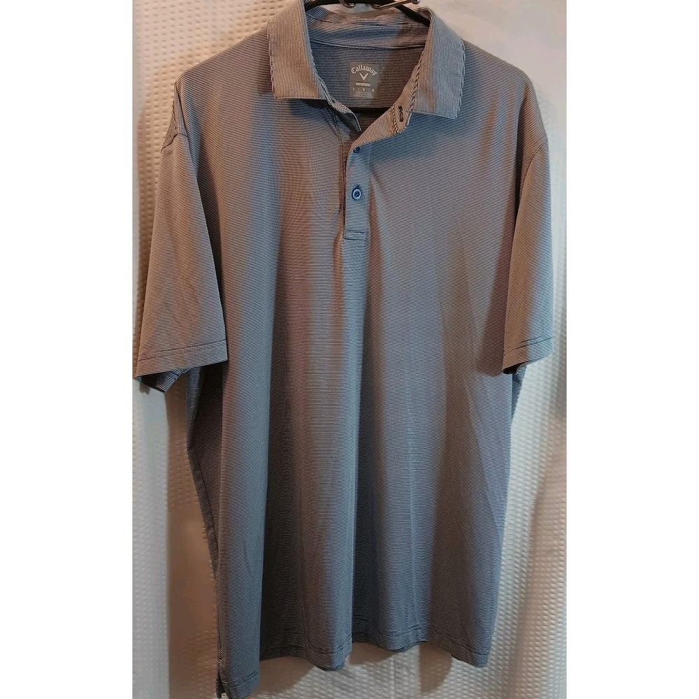 Callaway Opti-Dri Golf Polo Shirt Mens Large Blue Grey Pin Striped Wicking